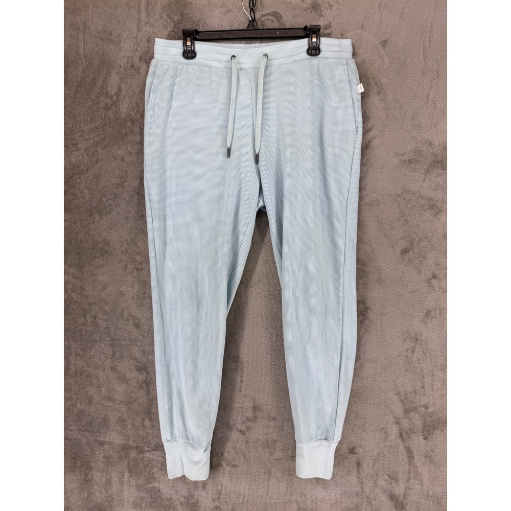 Onia Mens Waffle Knit Joggers Light Blue Cotton Blend Sweatpants Large OM 21 647